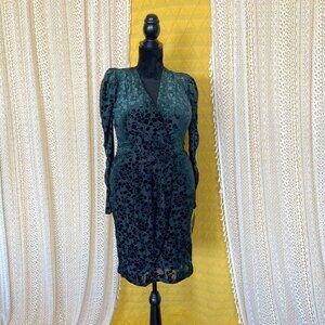 Green Velvet Floral Faux-Wrap Dress Tommy Hilfiger Puff Sleeve V-Neck 6 NWT